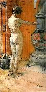 Carl Larsson leontine staende , naken rygg- naken flicka framfor kamin- framfor kaminen Germany oil painting artist